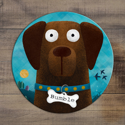 Chocolate Labrador - Personalised Pooch Circular Glass Art Worktop Saver